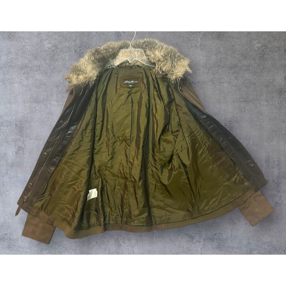 Cotton canvas field jacket w/ faux fur collar HIDDEN rain hoodie Eddie BAUER XL - Picture 7 of 16